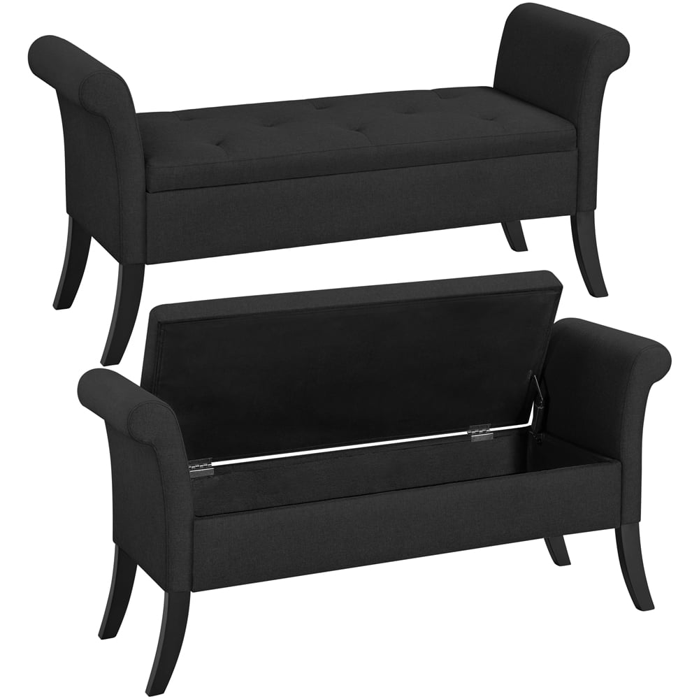 Alden Design Modern Fabric Tufted Storage Bench with Rolled Arms for Home, Black