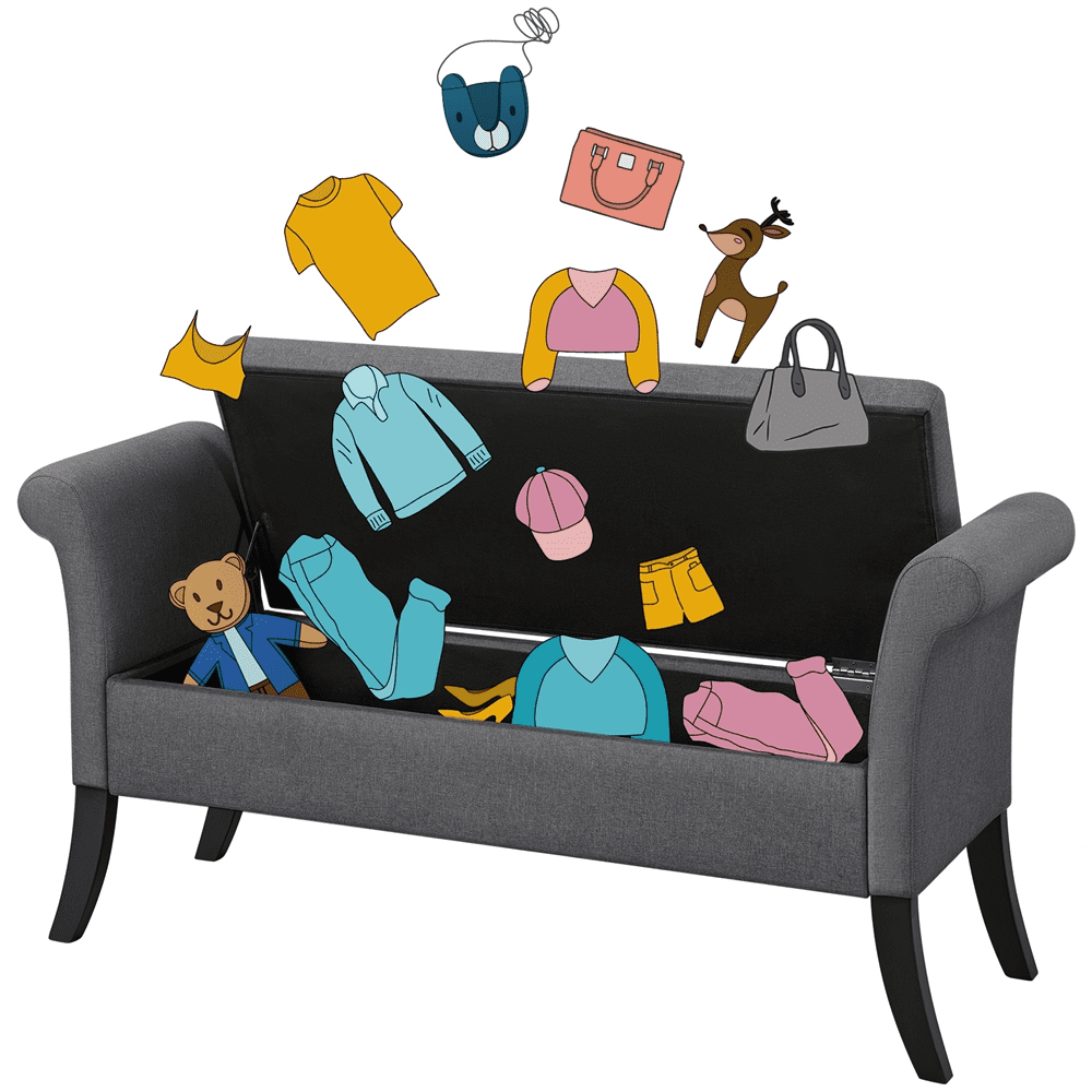 Alden Design Modern Fabric Tufted Storage Bench with Rolled Arms for Home, Dark Gray