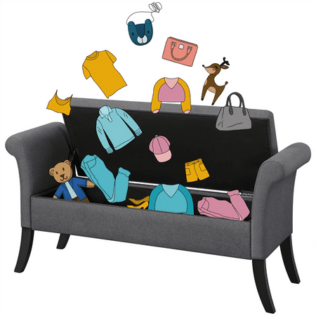 Alden Design Modern Fabric Tufted Storage Bench with Rolled Arms for Home, Dark Gray