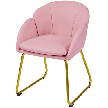 Alden Design Modern Faux Leather Accent Chair with Golden Metal Legs for Living Room, Simple Pink