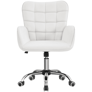 Alden Design Modern Faux Leather Desk Chair with Mid-Back Padded Armrests for Office, White