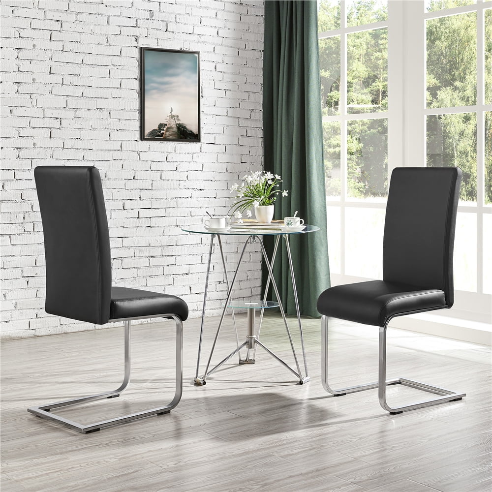 Alden Design Modern Faux Leather Dining Chair with Metal Legs, Set of 2, Black