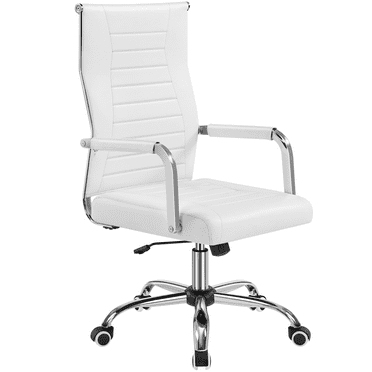 Alden Design Modern Adult Faux Leather Office Desk Chair with Mid-back for Home Office, White
