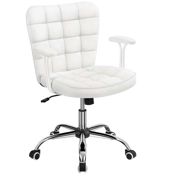 Alden Design Modern Mid-Back Faux Leather Office Chair Upholstered for Home Office, White