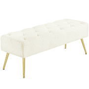 Alden Design Modern Ottoman Boucle Footstool Bench for Bedroom, Ivory