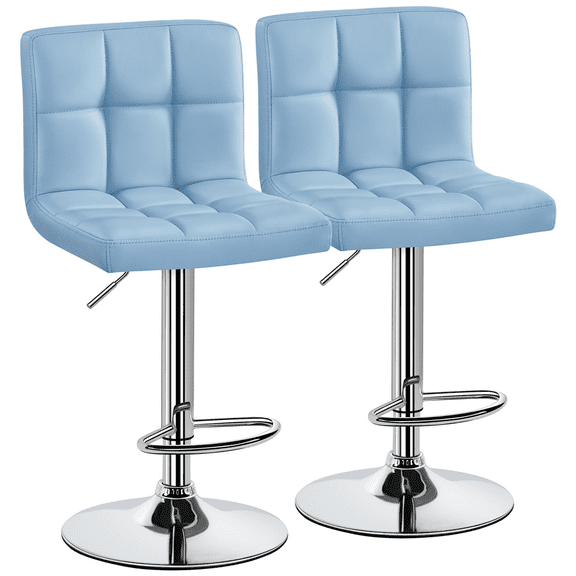 Alden Design Modern PU Leather Bar Stools with Backrest and Footrest, Set of 2, Blue