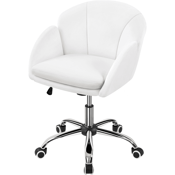 Alden Design Modern Rolling Desk Chair with Armrests for Home Office, Snowy