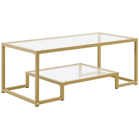 Alden Design Modern Storage Tempered Glass Iron Coffee Table, Gold
