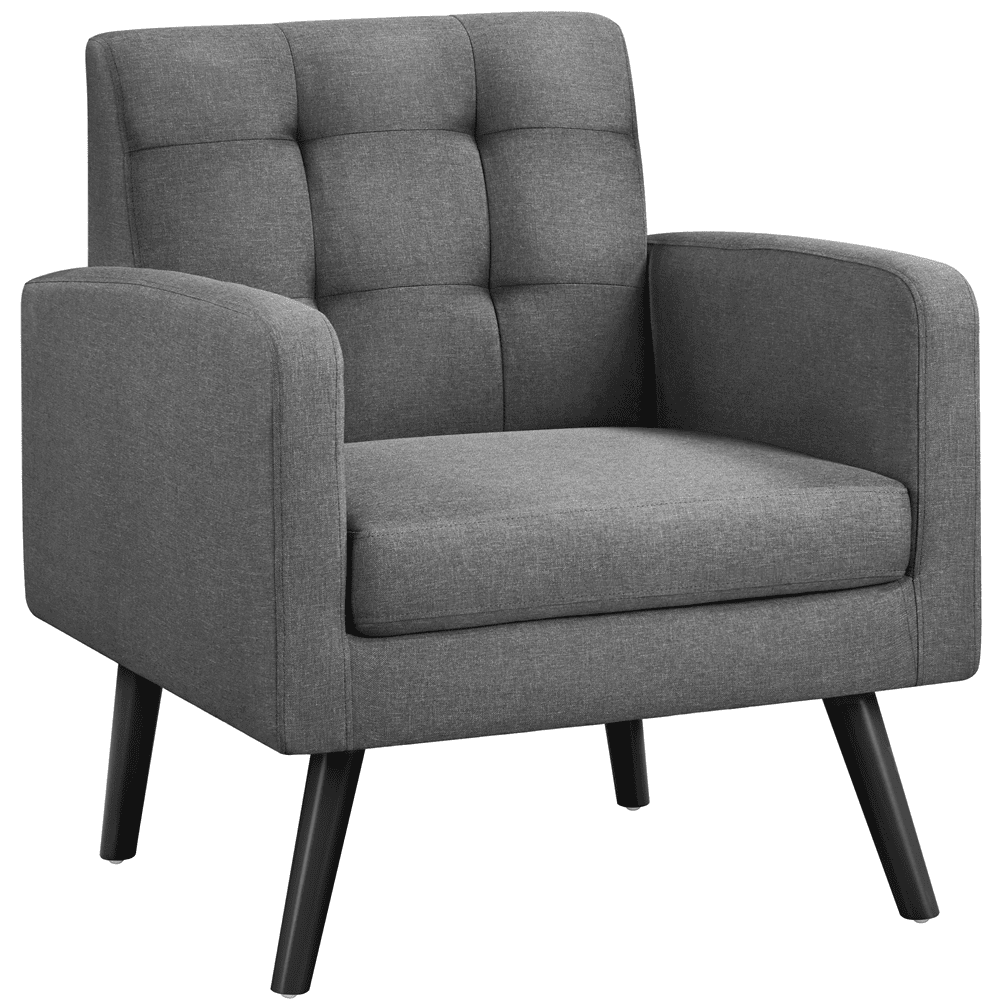 Dark Gray Tufted Polyester Armchair with Black Wood Legs