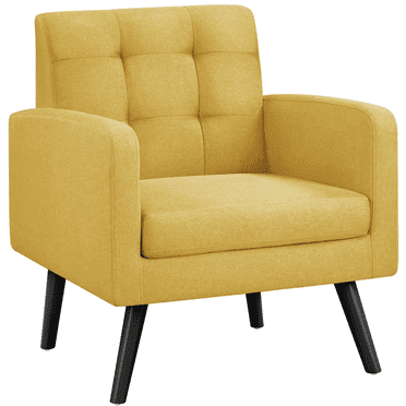 Alden Design Modern Tufted Accent Arm Chair with Rubber Wood Leg for Living Room, Yellow