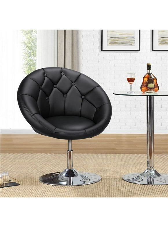 Alden Design Modern Tufted Adjustable Barrel Swivel Accent Chair, Black Faux Leather