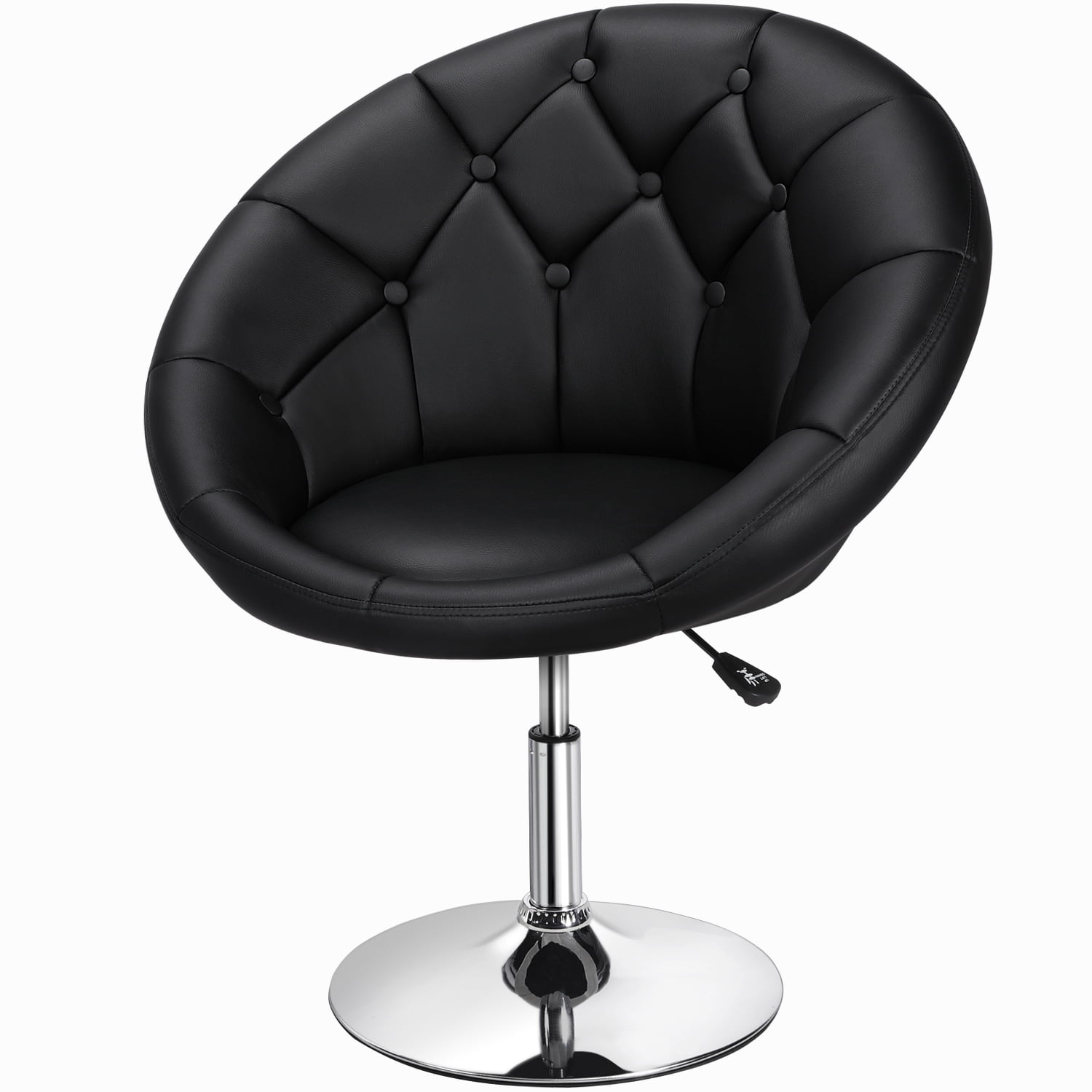 Alden Design Modern Tufted Adjustable Barrel Swivel Accent Chair, Black Faux Leather