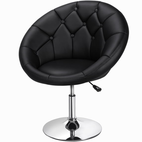 Alden Design Modern Tufted Adjustable Barrel Swivel Accent Chair, Black Faux Leather
