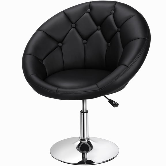 Alden Design Modern Tufted Adjustable Barrel Swivel Accent Chair, Black Faux Leather