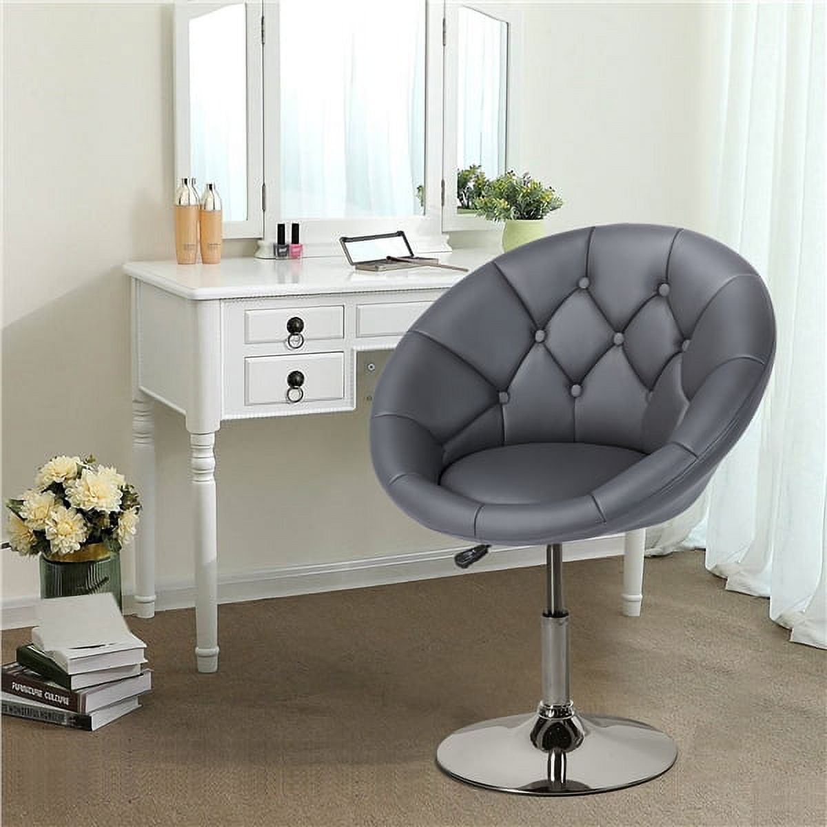 Alden Design Modern Tufted Adjustable Barrel Swivel Accent Chair, Gray Faux Leather - image 1 of 13