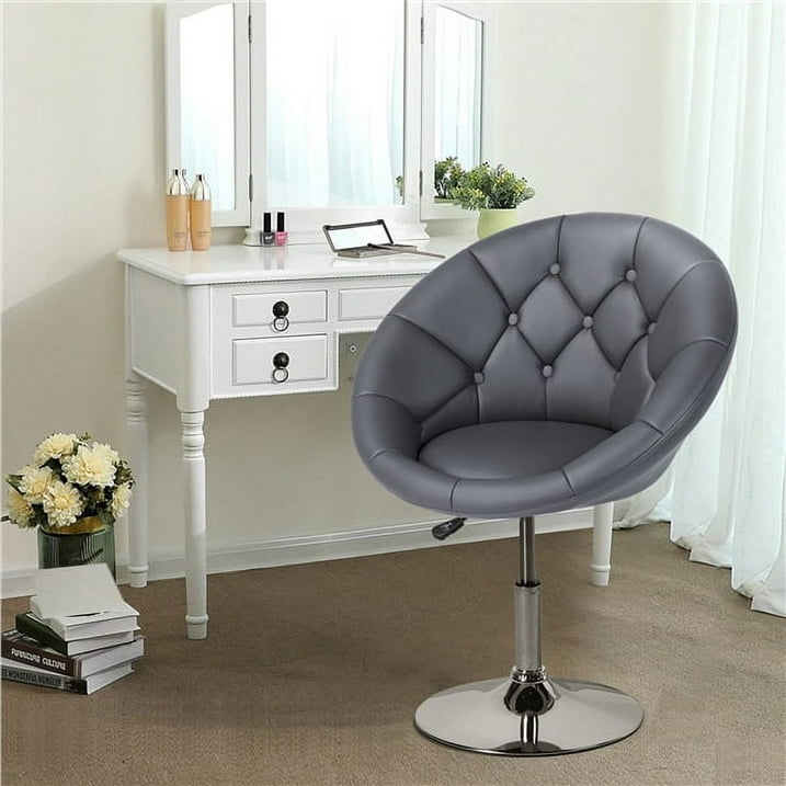 Alden Design Modern Tufted Adjustable Barrel Swivel Accent Chair, Gray Faux Leather