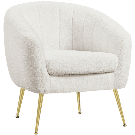 Alden Design Modern Tufted Boucle Barrel Accent Armchair with Gold Metal Legs for Living Room, Ivory
