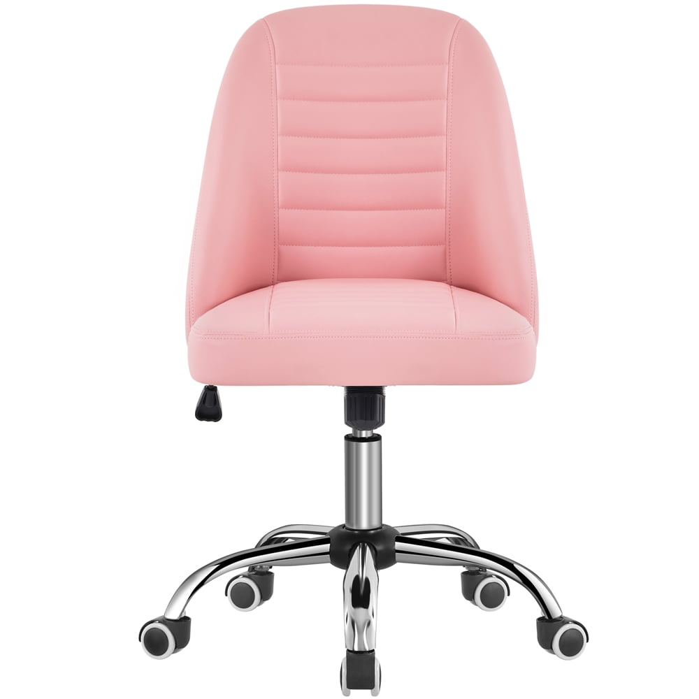 Alden Design Modern Tufted Faux Leather Armless Desk Chair for Home Office, Pink