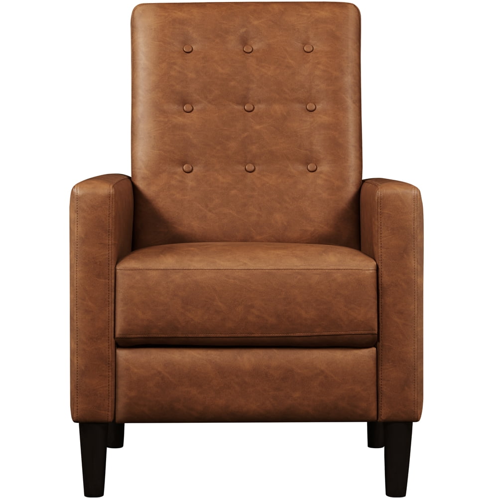 Alden Design Modern Tufted Faux Leather Recliner with Footrest for Living Room, Brown