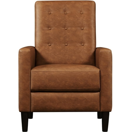 Alden Design Modern Tufted Faux Leather Recliner with Footrest for Living Room, Brown