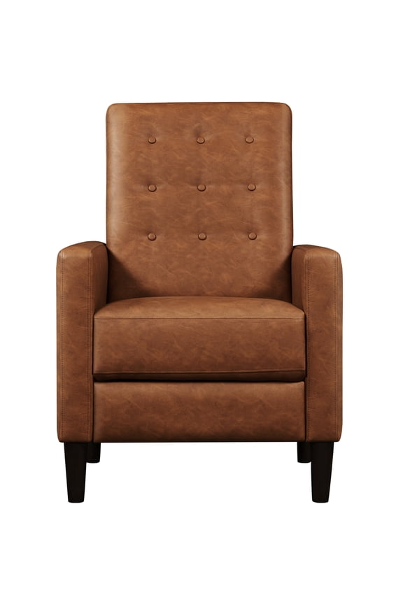 Modern Tufted Faux Leather Recliner with Footrest for Living Room, Brown