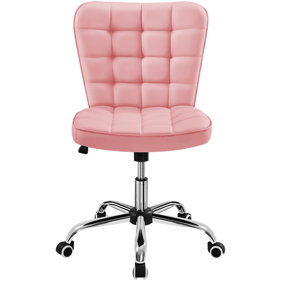 Alden Design Modern Tufted Faux leather Armless Desk Chair for Home Office, Pink