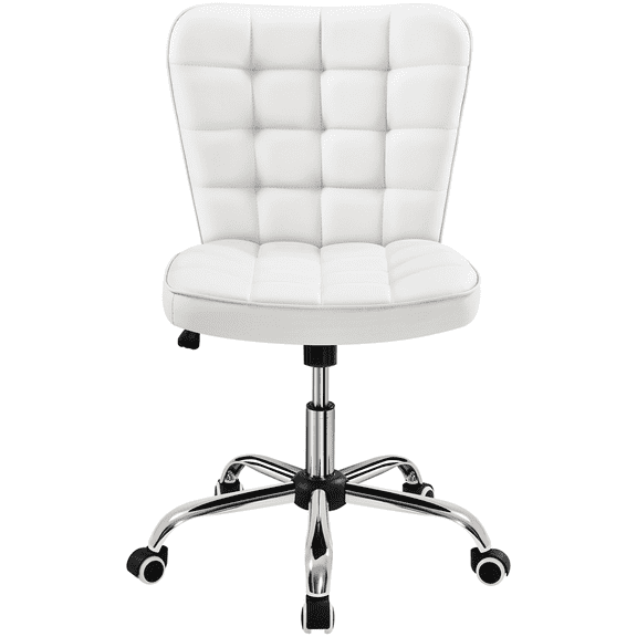 Alden Design Modern Tufted Faux leather Armless Desk Chair for Home Office, White