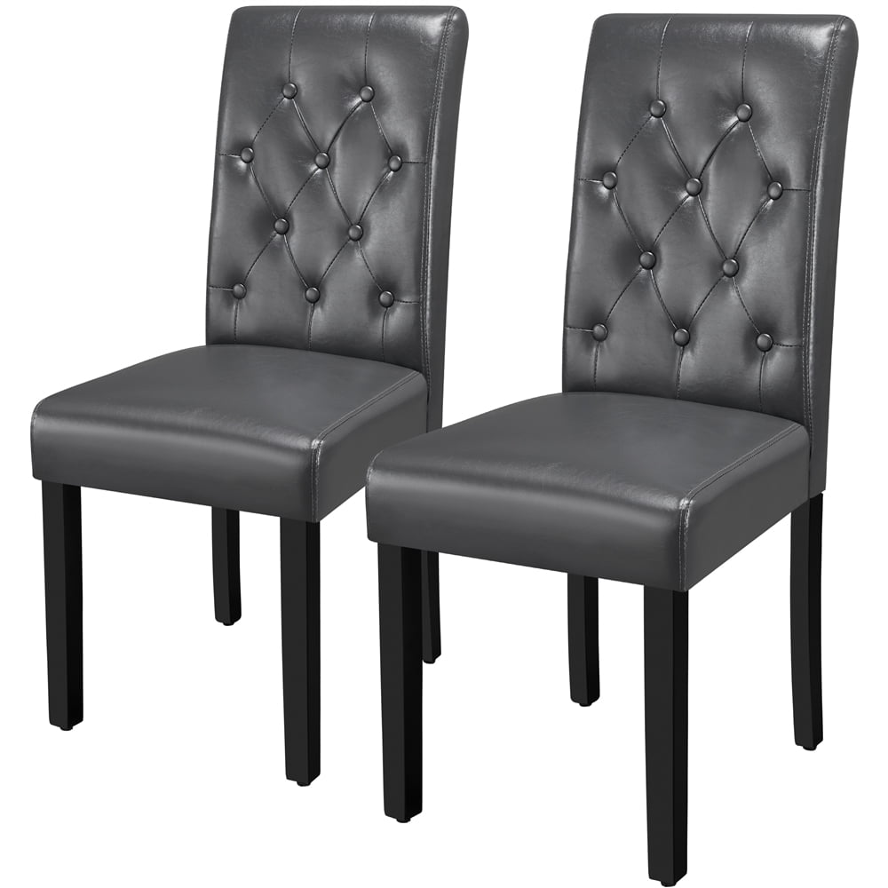 Alden Design Modern Tufted Padded Dining Chair with Tall Back, Set of 2, Gray
