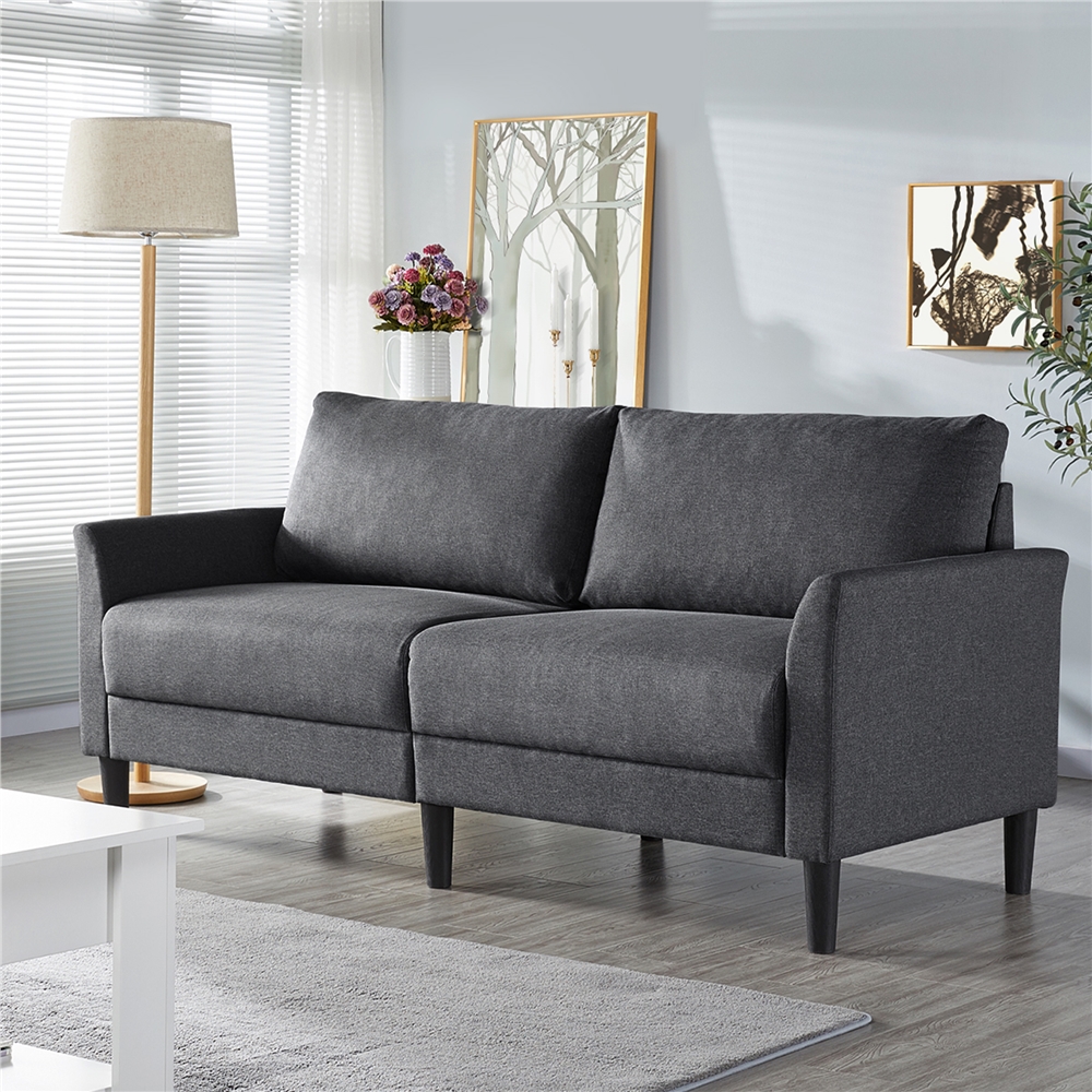 Mellow Hana Modern Upholstered Linen Fabric Sofa with Armrest Pockets ...