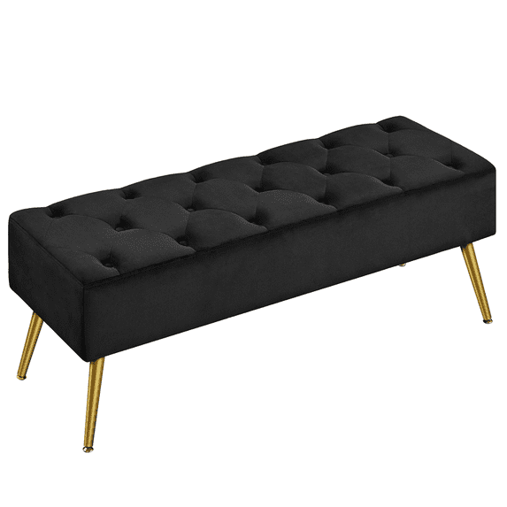 Alden Design Modern Upholstered Velvet Ottoman Footstool Bench for Bedroom, Black