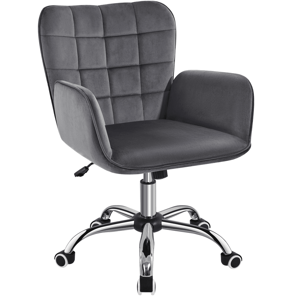Alden Design Modern Velvet Desk Chair with Padded Armrests, Dark Gray