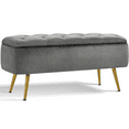 thumbnail image 1 of Alden Design Modern Velvet Upholstered Storage Bench with Metal Legs for Bedroom, Gray, 1 of 9