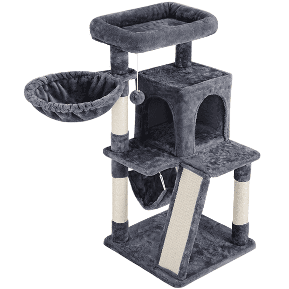 Alden Design Multi-level Small Cat Tree Tower with Condo, Dark Gray