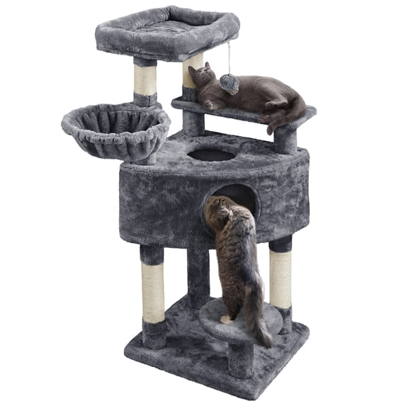 Alden Design 46" Multilevel Cat Tree with Basket Condo Scratching Posts, Dark Gray