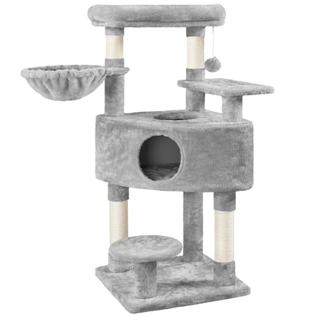 Alden Design Multilevel Cat Tree Basket Condo Scratching Posts, Light Gray