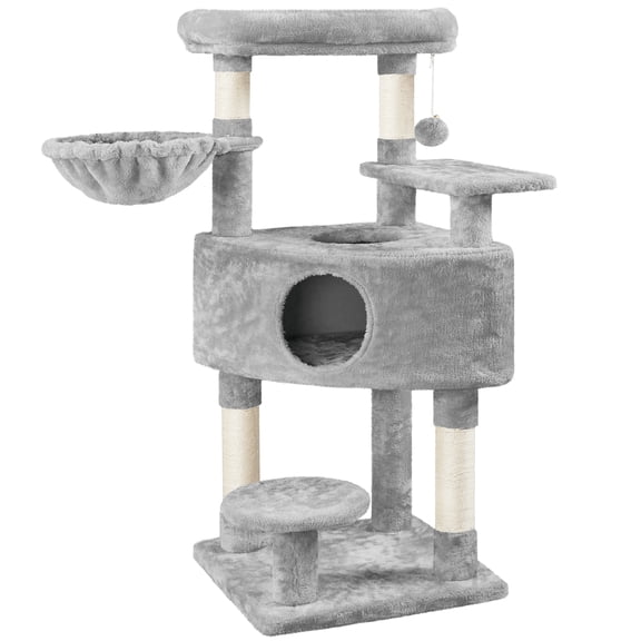 Alden Design Multilevel Cat Tree Basket Condo Scratching Posts, Light Gray