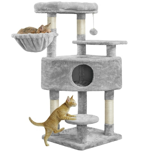 Alden Design Multilevel Cat Tree Basket Condo Scratching Posts, Light Gray