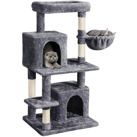 Alden Design Multilevel Cat Tree Tower with Condos Top Perch Basket Stable Structure, Dark Gray, 46.5"H