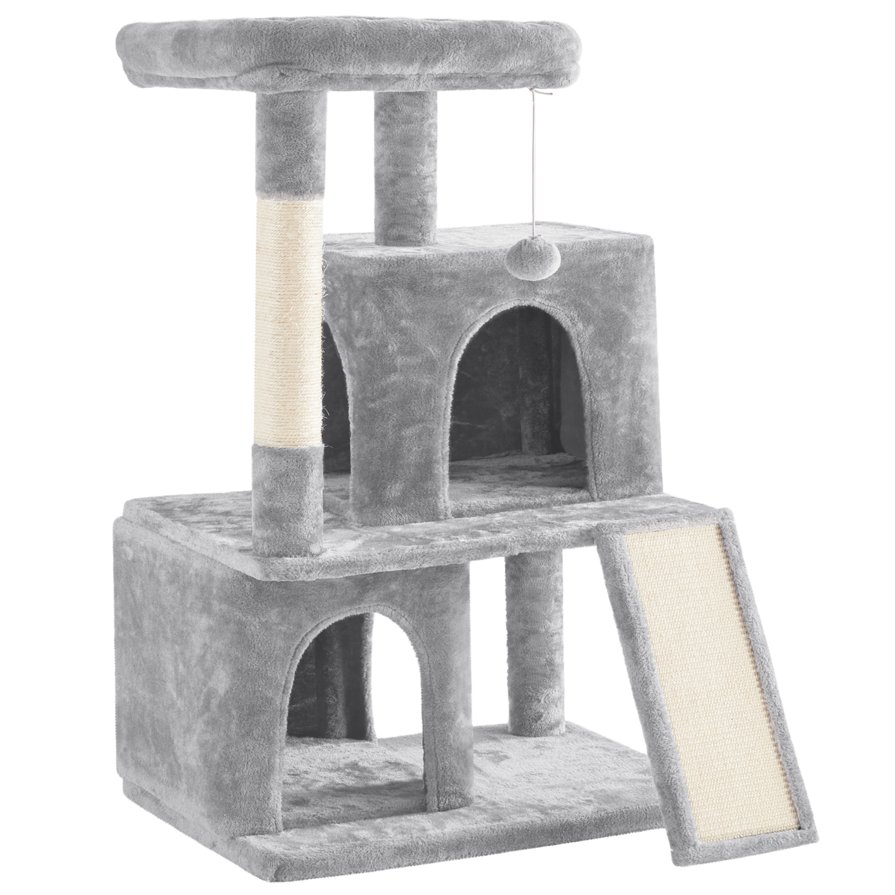 Alden Design Multilevel Cat Tree Tower with Double Condos Top Platform Perch, Light Gray