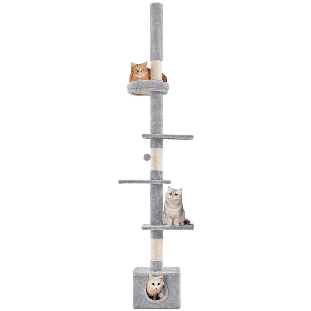 Alden Design Multilevel Floor To Ceiling Cat Tree with 4 Perches, Light Gray