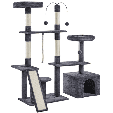 Alden Design Multilevel Plush Cat Tree Activity Tower Play Center with Sisal Scratching Posts, Dark Gray