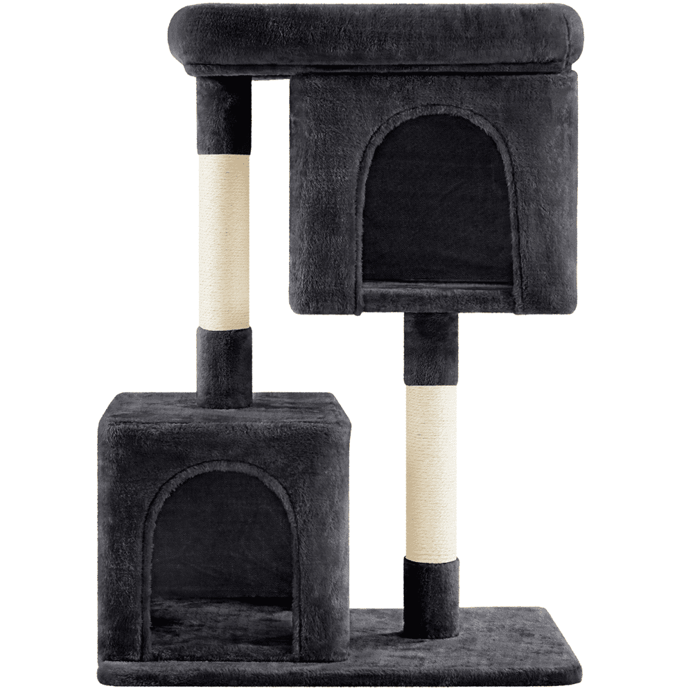 Alden Design 33.5"H Multilevel Plush Cat Tree with Scratching Posts Basket, Black