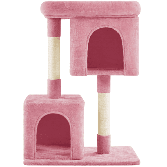 Alden Design 33.5"H Multilevel Plush Cat Tree with Scratching Posts Basket, Pink