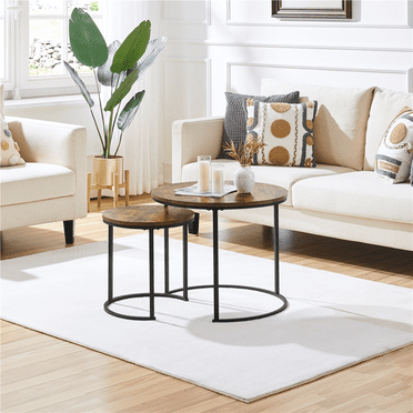 Alden Design Nesting Coffee Table Set with Round Wooden Tabletop for Living Room, Rustic Brown