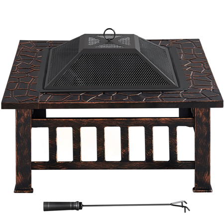 Alden Design Outdoor 32" Square Metal Fire Pit Table with Spark Screen, Copper