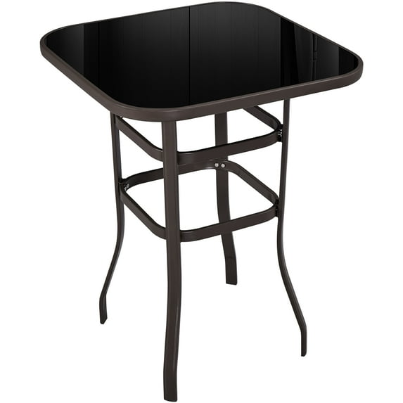 Alden Design Outdoor Bistro Table with Tempered Glass Tabletop for Outdoor, Brown