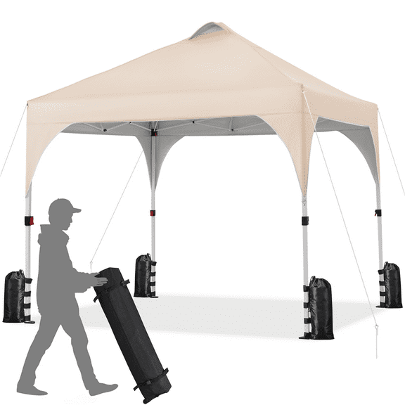 Alden Design Outdoor Canopy Pop up Canopy Camping Tent for Garden Patio Park Market, Beige