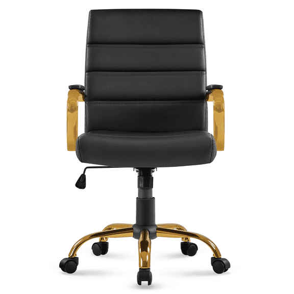 Alden Design PU Leather Office Chair with Height Adjustable Seat, Black