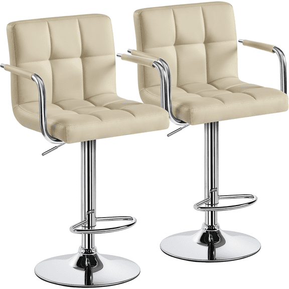 Alden Design PU Leather Swivel Bar Stools with Large Steel Pedestal Base, Set of 2, Khaki