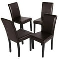 thumbnail image 1 of Alden Design Leather Padded Parson Dining Chairs with Solid Wood Legs, Set of 4, Brown, 1 of 15